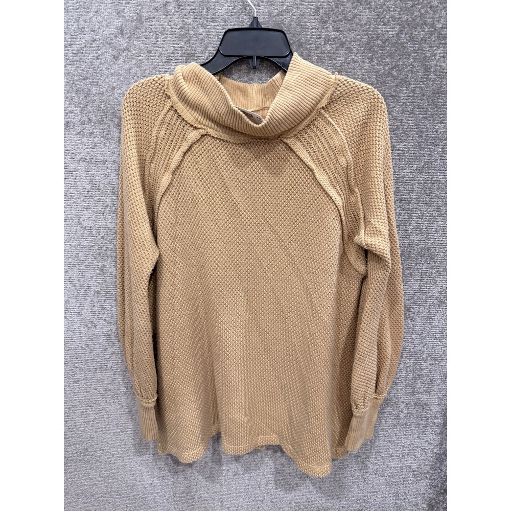 Free People Womens Sweater XS Tan Shes A W.OW. CAS Waffle Knit Mock Neck Tunic - Picture 3 of 10